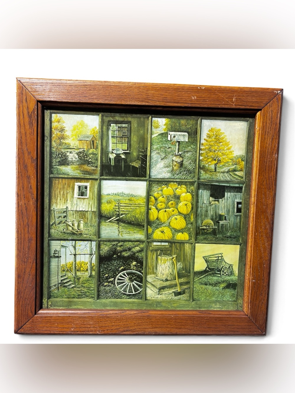 Homco B Mitchell 12 Window Pane Picture Autumn Farm Home Interiors 26x26” Vtg